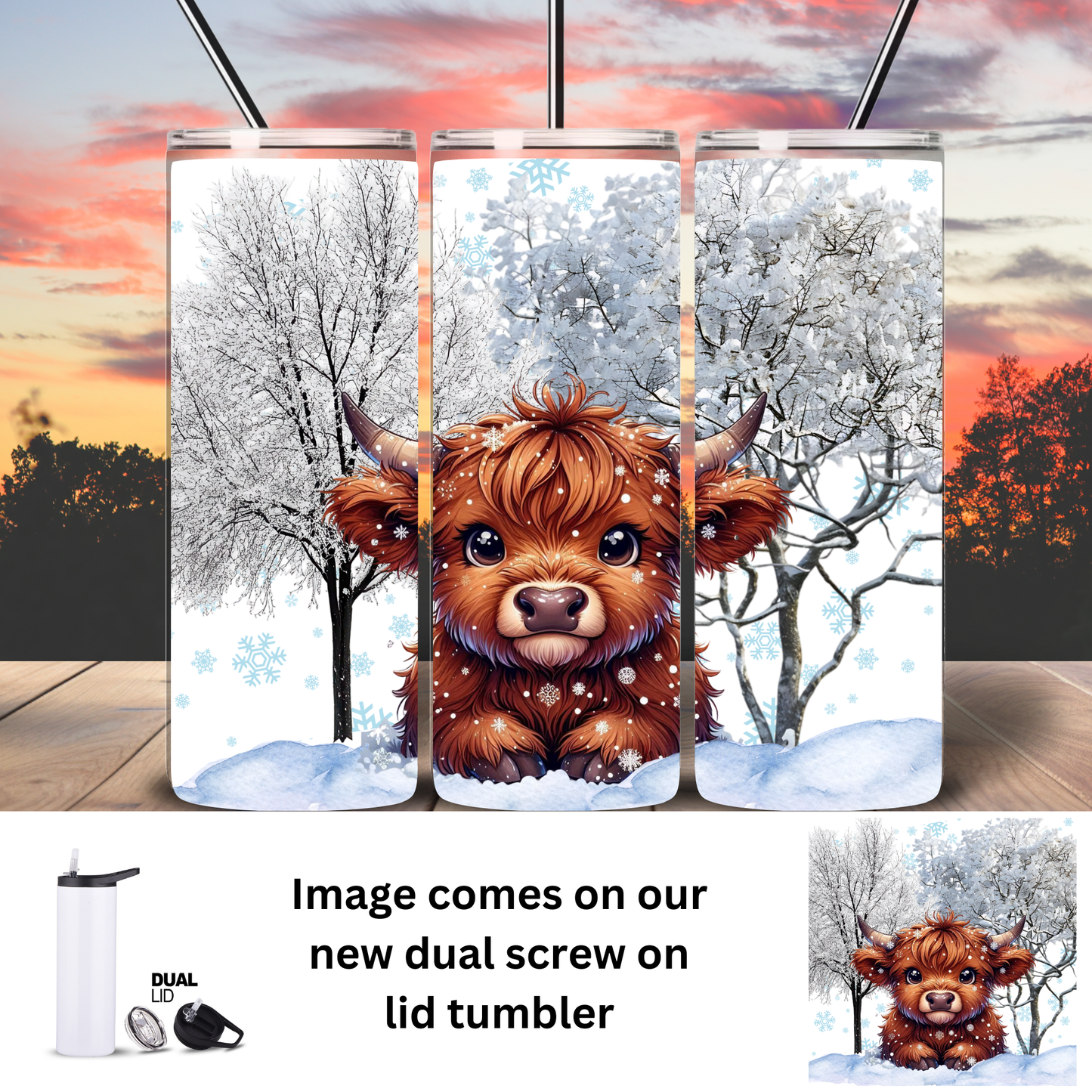 Tumbler | Highland Cow | Snowflakes