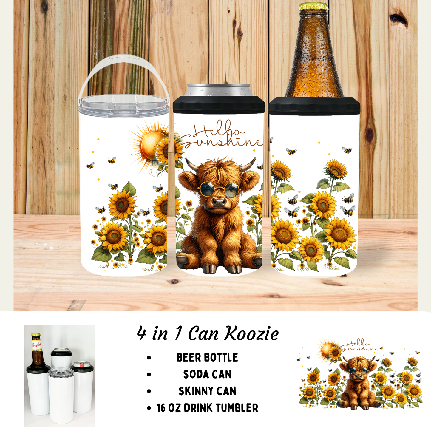 Koozie | Highland Cow | Hello Sunshine