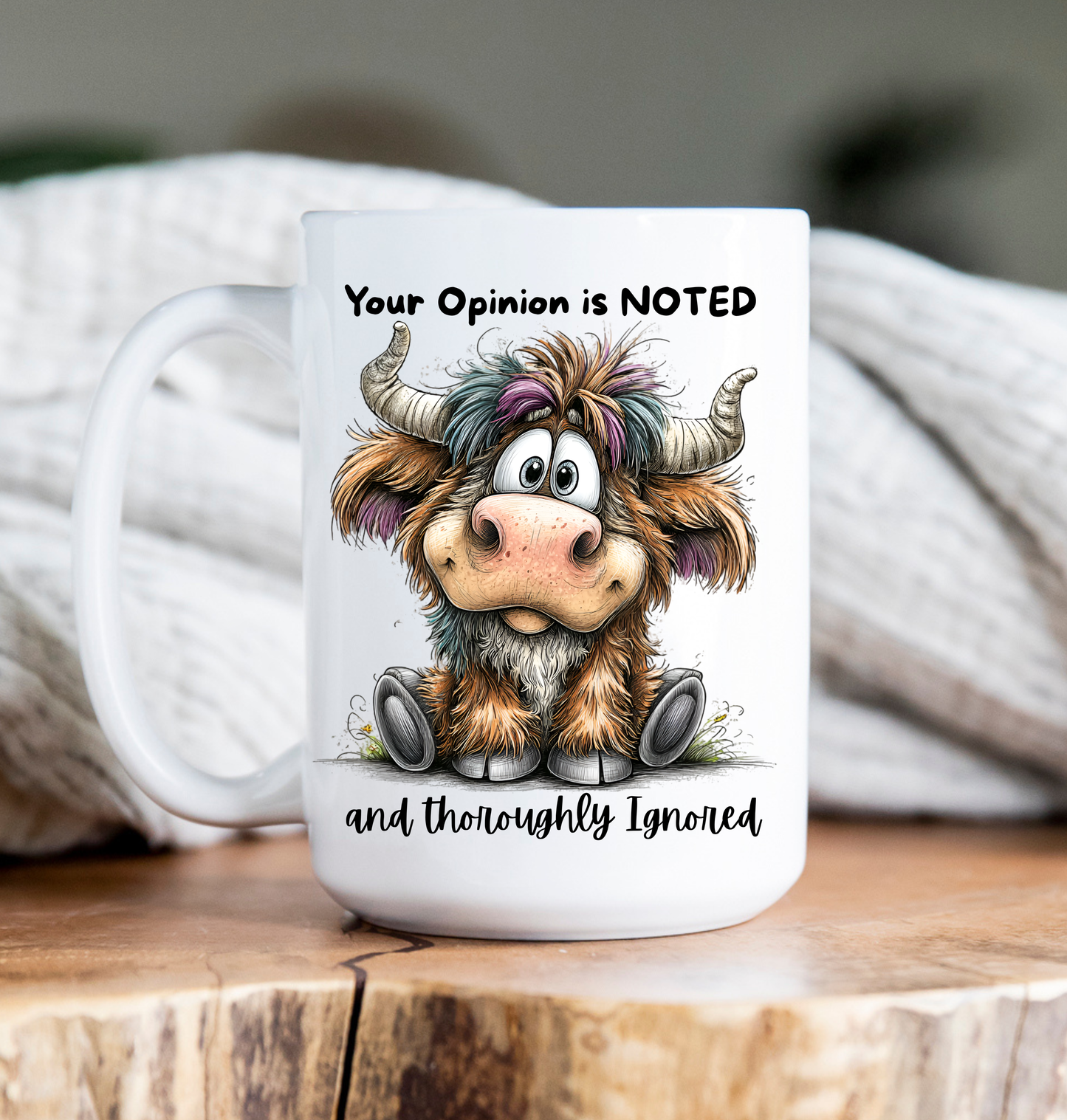 Coffee Mug | 15 oz | Highland Cow | Opinion is Noted