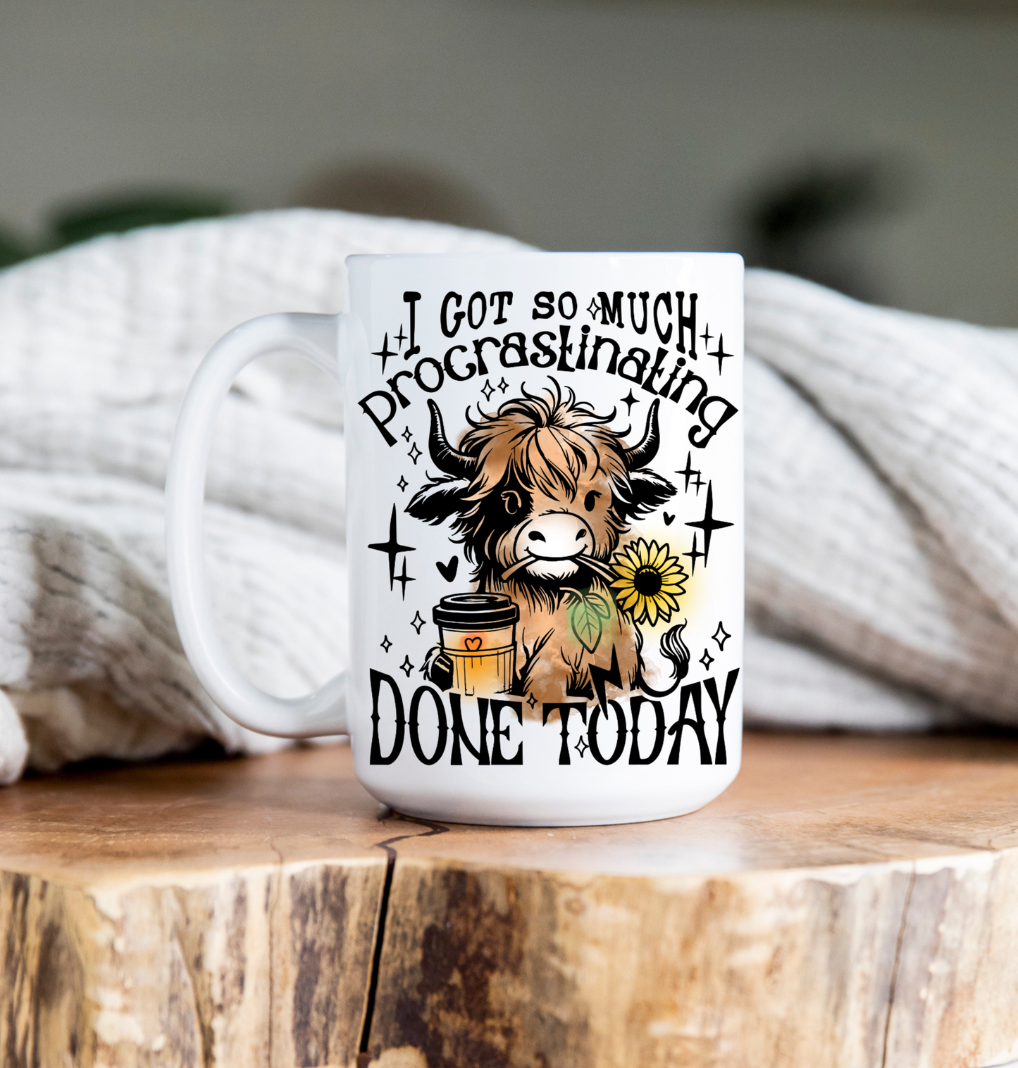 Coffee Mug | 15 oz | Highland Cow | Procrastinating