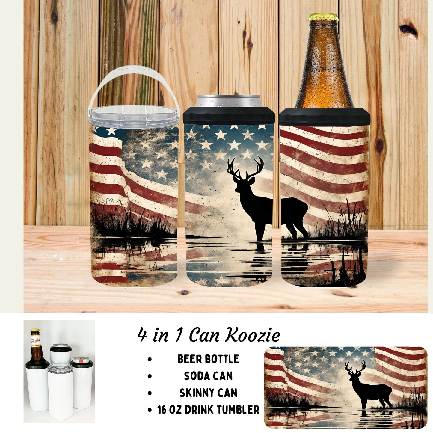 4 in 1 can cooler - Deer Flag