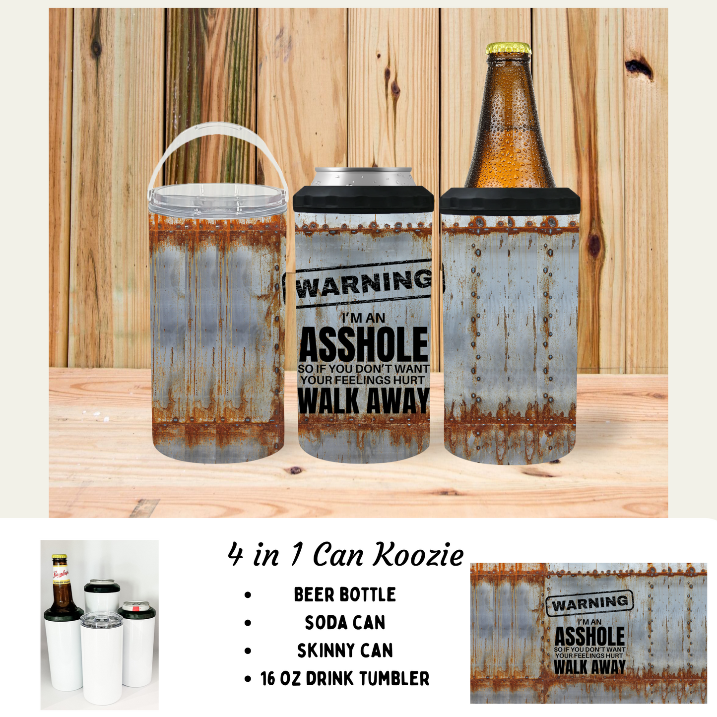 4 in 1 can cooler - Warning Asshole