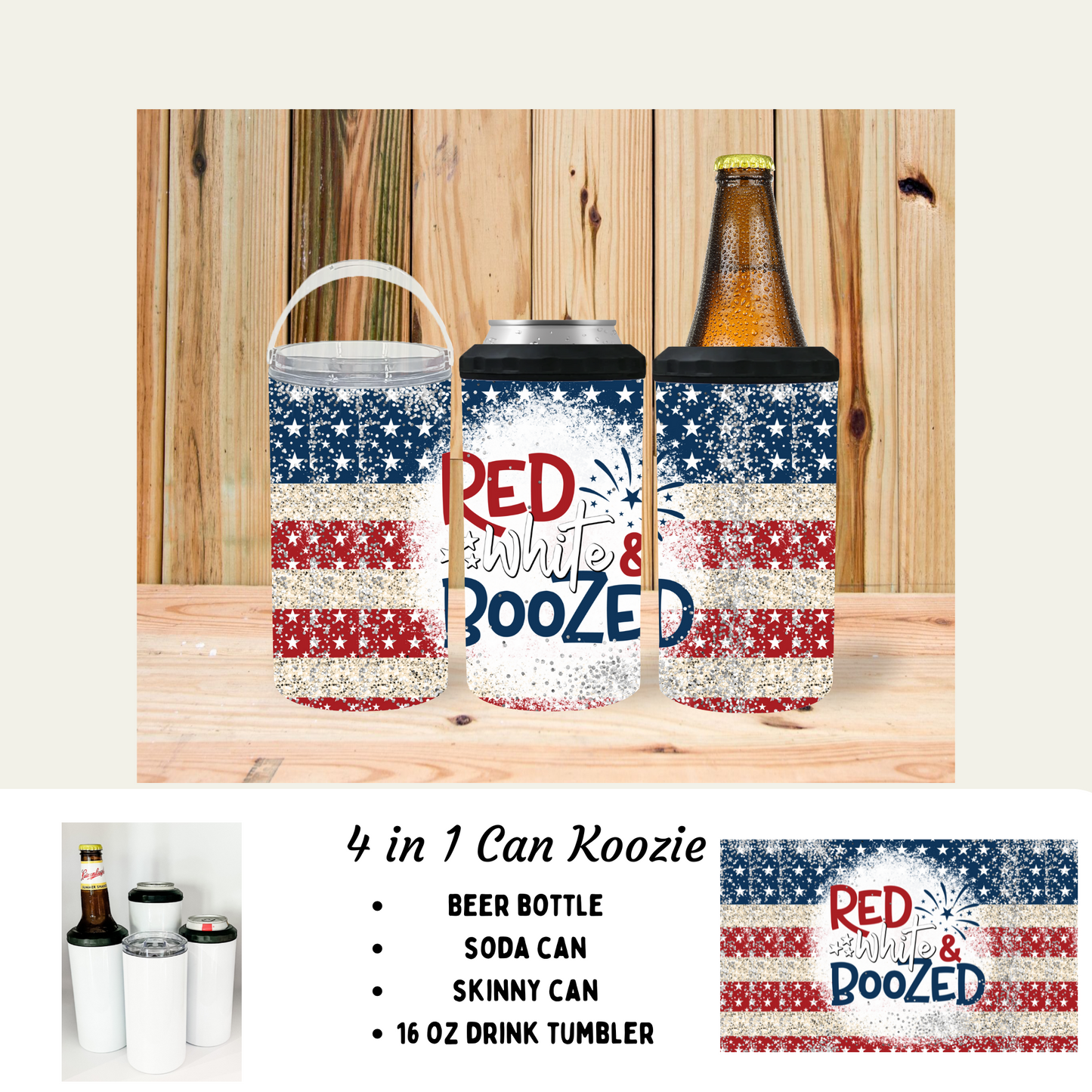 4 in 1 can cooler - Red White Boozed