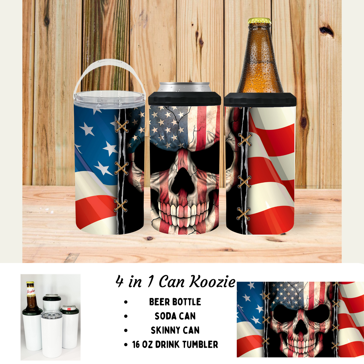 4 in 1 can cooler - Flag Skull