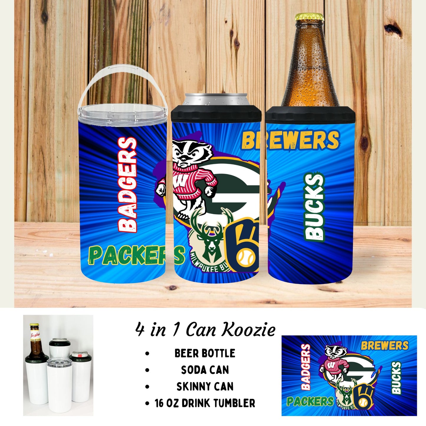 4 in 1 can cooler - Game Season Brewer Badger Buck Packer