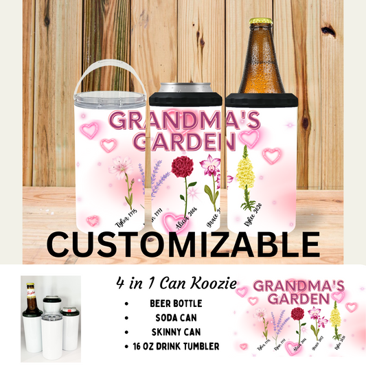 4 in 1 can cooler - Grandmas Garden (Customizable)