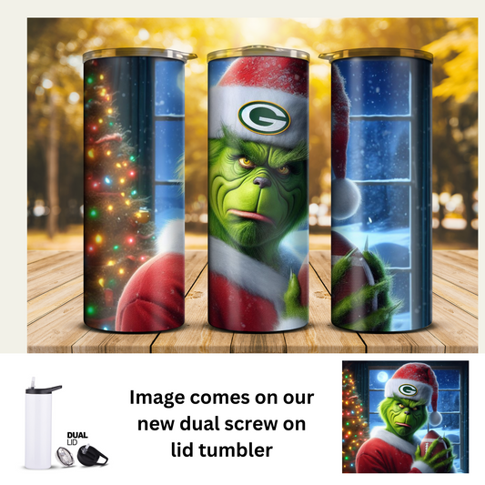 20 oz Tumbler - Christmas Grinch in Packer Gear