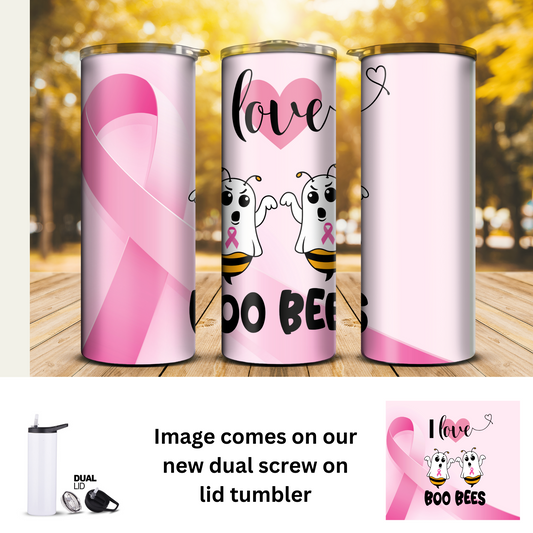 20 oz Tumbler - Breast Cancer I Love Boo Bees