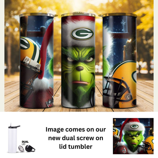 20 oz Tumbler - Christmas Grinch in Packer Gear