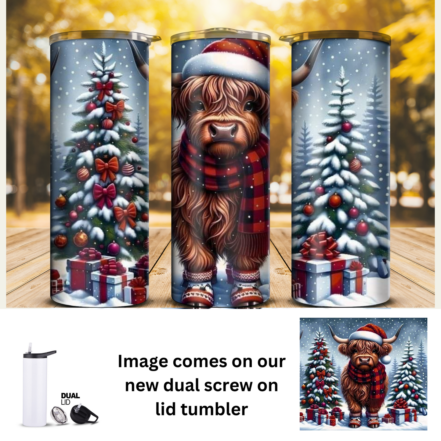 20 oz Tumbler - Highland Cow Red Christmas