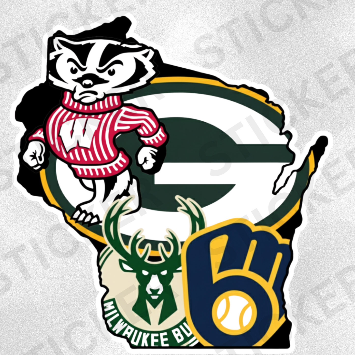 Wisconsin Sports Fan Sticker | Waterproof Vinyl Decal |Glossy Vinyl or UV Protected for Anti Fade