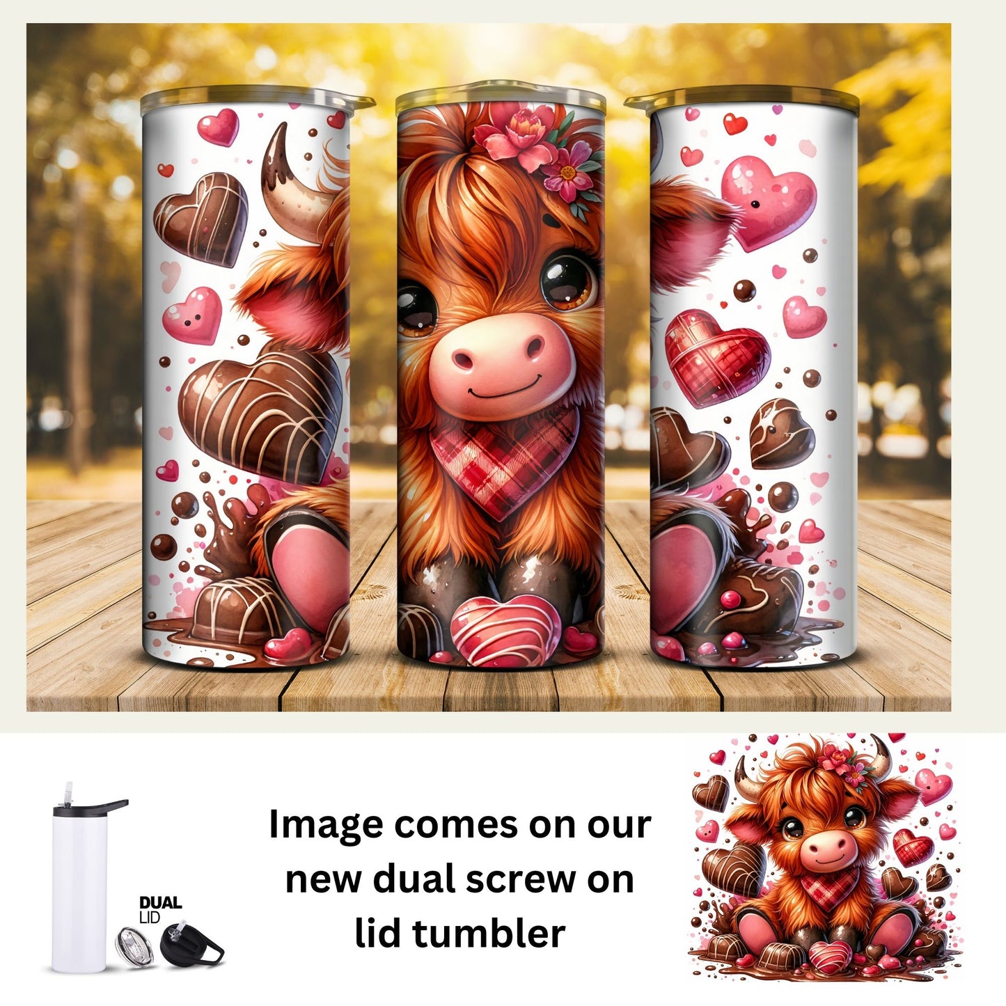 20 oz Tumbler - Valentine Highland Cow Red