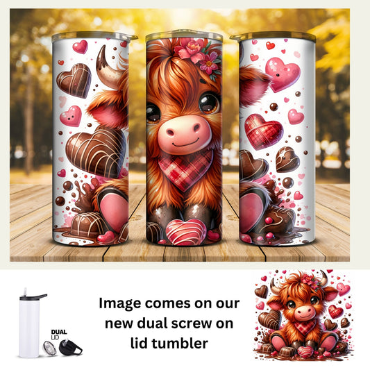 20 oz Tumbler - Valentine Highland Cow Red