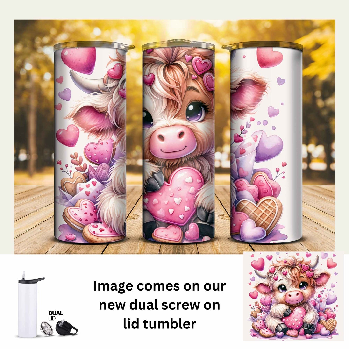 20 oz Tumbler - Valentine Highland Cow Pink