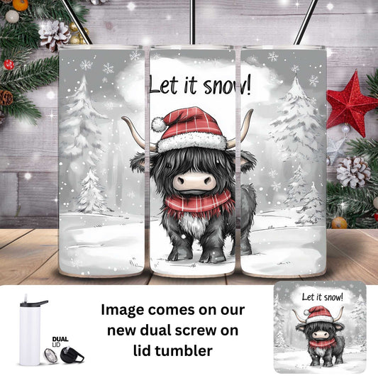 20 oz Tumbler - Highland Cow Let it snow