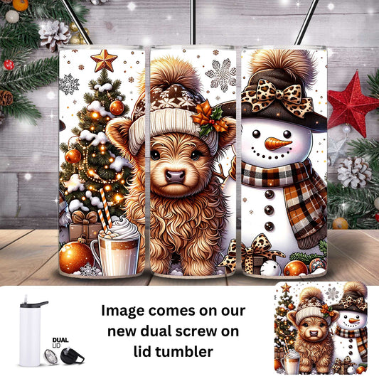 20 oz Tumbler - Highland Cow & Snowman